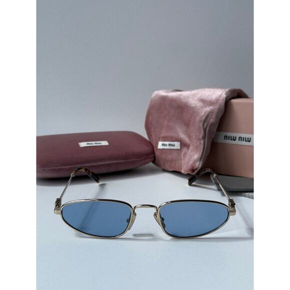 NEW Miu Miu MU A52S Metal Sunglasses in Gold Blue $548
